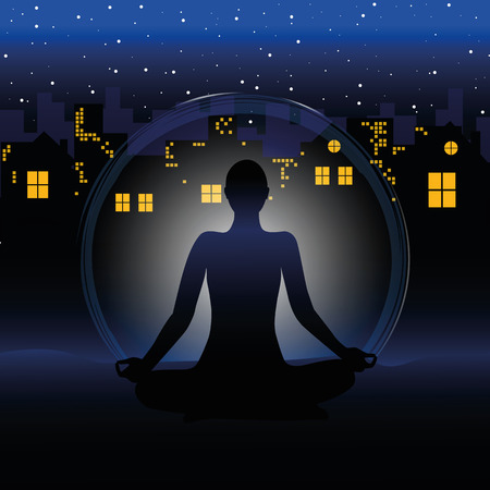 meditation at night sky city view vector illustration EPS10のイラスト素材