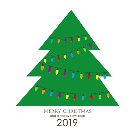 christmas tree with colorful fairy lights greeting card vector illustration EPS10のイラスト素材