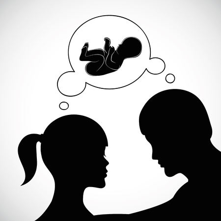 man and woman thinking about baby silhouette vector illustration EPS10のイラスト素材