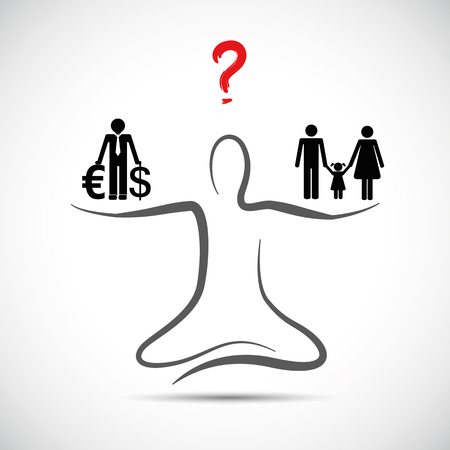 person yoga pose and balancing between family and career vector illustration EPS10のイラスト素材