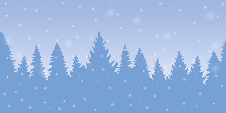 snowy blue winter forest background with firs vector illustration EPS10