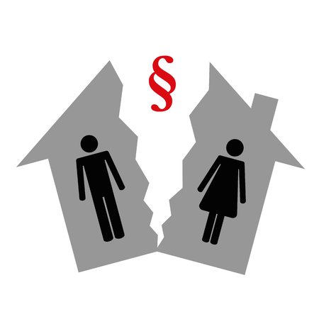 division of property at divorce pictogram man and woman in a half house vector illustration EPS10のイラスト素材
