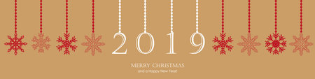 2019 hanging decoration and snowflake christmas border vector illustration EPS10