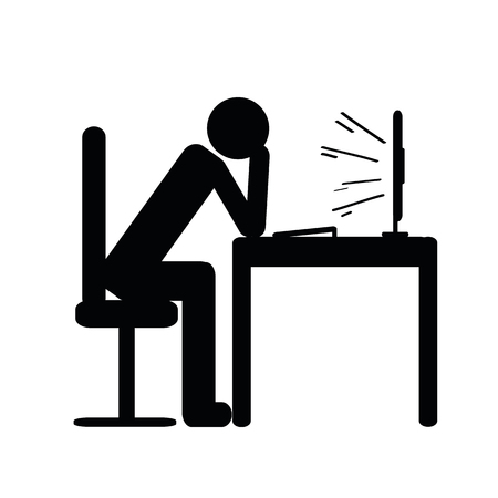 pictogram of a overworked man sitting behind a computer icon working man vector illustrationのイラスト素材