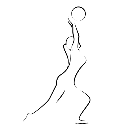 young woman playing ball fitness outline drawing vector illustration EPS10のイラスト素材