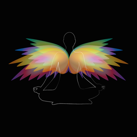 meditation yoga person with colorful wings vector illustration EPS10のイラスト素材