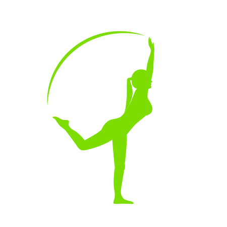 girl performs yoga pose green silhouette vector illustration EPS10のイラスト素材