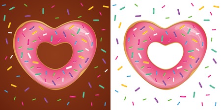 pink donut shaped like heart with colorful sprinkles vector illustration EPS10のイラスト素材