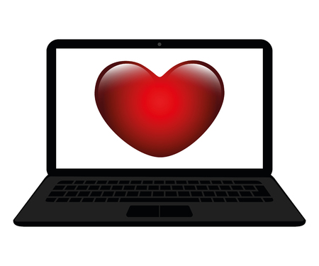 red heart in a screen of a laptop online dating concept isolated on a white background vector illustration EPS10のイラスト素材