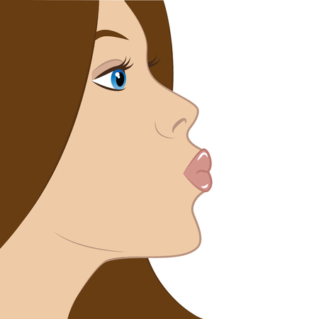 beautiful young girl with brown hair makes kiss lips vector illustration EPS10のイラスト素材