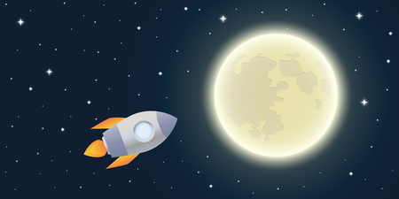 rocket is flying to the moon starry sky vector illustration EPS10のイラスト素材