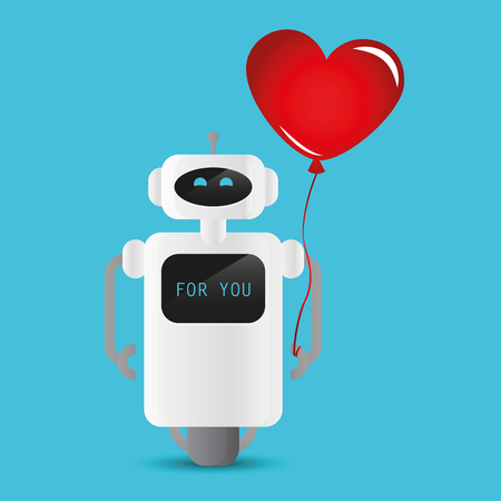 cute robot holding a red heart shaped balloon vector illustration EPS10のイラスト素材