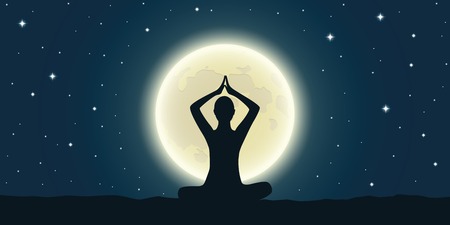 peaceful meditation at full moon and starry sky vector illustration EPS10のイラスト素材