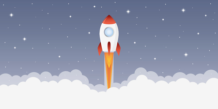 rocket launch into space with starry sky vector illustration EPS10のイラスト素材
