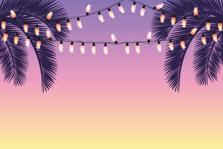 summer background with palm trees and fairy lights vector illustration EPS10