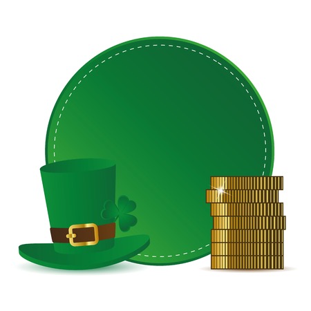 green round label with hat clover and golden coins for St. Patricks Day vector illustration EPS10のイラスト素材