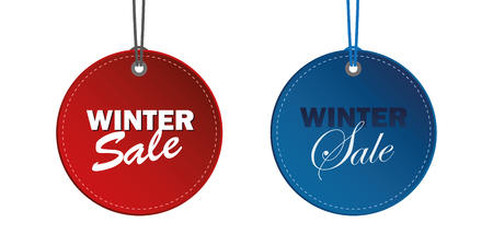 winter sale round hanging label tag red and blue vector illustration EPS10のイラスト素材