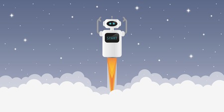 robot launch into space with starry sky vector illustration EPS10のイラスト素材
