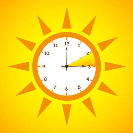 summer time standard time after advancing for daylight saving time on yellow background vector illustration EPS10のイラスト素材