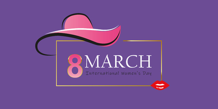 womans day 8th march elegant greeting card with hat and red lips vector illustration EPS10のイラスト素材