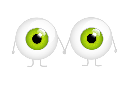 two green eyes holding hands cartoon vector illustration EPS10のイラスト素材