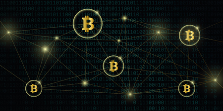 digital bitcoin network crypto currency with binary code background vector illustration EPS10のイラスト素材