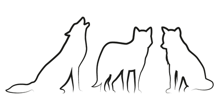 set of wolf dog line drawing silhouette vector illustration EPS10のイラスト素材
