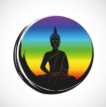 zen colorful circle with meditation buddha silhouette vector illustration EPS10のイラスト素材