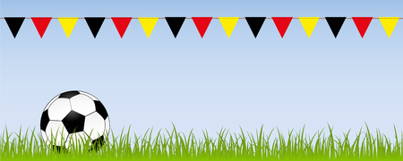 football soccer ball on green meadow with flags in german colors vector illustration EPS10のイラスト素材