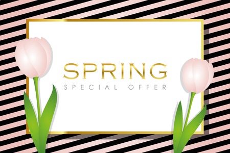 spring special offer striped card with bright tulips vector illustration EPS10のイラスト素材