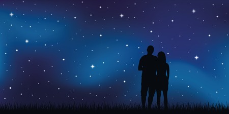 young couple in love looks in the starry sky vector illustration EPS10のイラスト素材