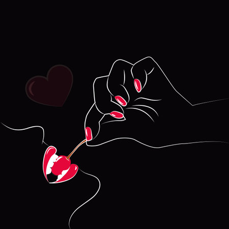 woman eagerly eats a cherry vector illustration EPS10のイラスト素材