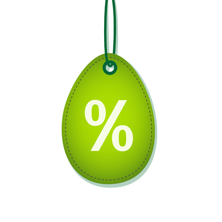 green hanging easter egg label with percent symbol for sale promotion isolated on white background vector illustration EPS10のイラスト素材