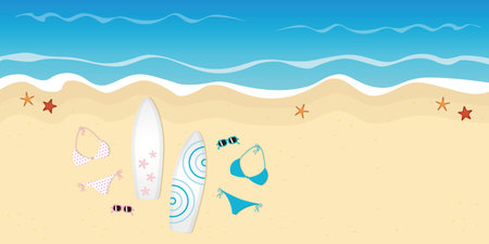two surfboards bikinis and sunglasses on the beach summer holiday design vector illustration EPS10のイラスト素材