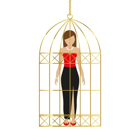 woman in a golden cage isolated on white background vector illustration EPS10のイラスト素材