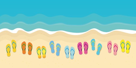 many colorful flip flops on the beach summer holiday design vector illustration EPS10のイラスト素材