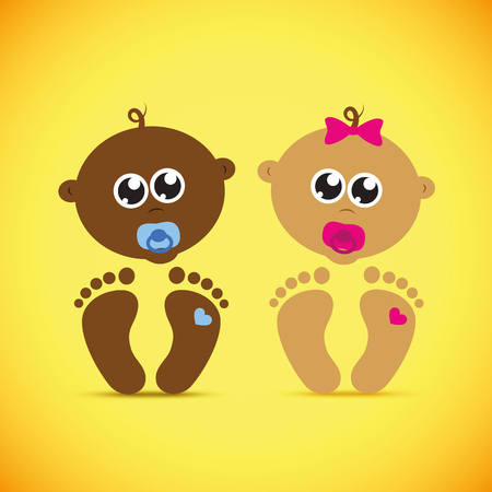 cute newborn baby boy and girl vector illustration EPS10のイラスト素材