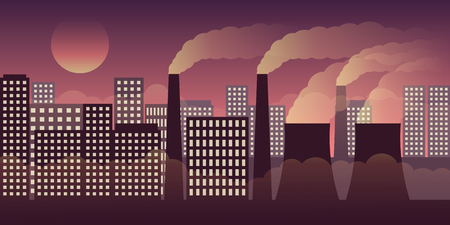 city scape by night with pollution by industry and smog vector illustration EPS10のイラスト素材