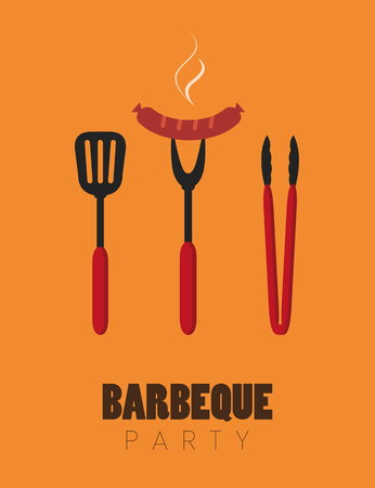 bbq party barbecue cutlery with sausages vector illustration EPS10のイラスト素材