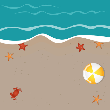 beach background summer holiday design with starfish crab and ball vector illustration EPS10のイラスト素材