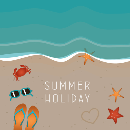 summer holiday on the beach with starfish crab flip flops and sunglasses vector illustration EPS10のイラスト素材