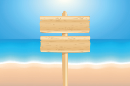 blank wooden sign board on the beach summer holiday design vector illustration EPS10のイラスト素材