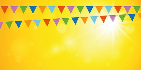 colorful party flags on yellow sunny background vector illustrationのイラスト素材