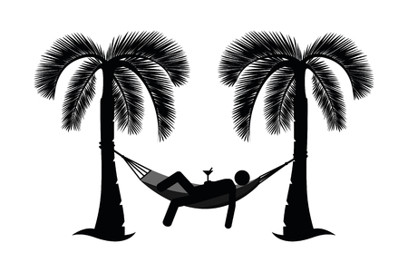 man in a hammock between palms pictogram isolated on white background vector illustrationのイラスト素材