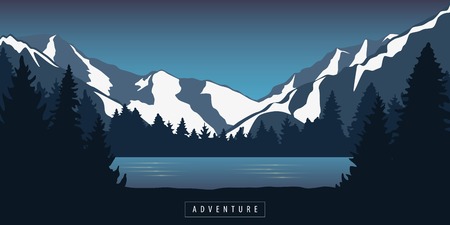 adventure in the mountains by the lake in the wilderness landscape vector illustrationのイラスト素材