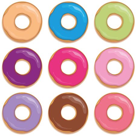 colorful set of donuts isolated on white background vector illustrationのイラスト素材