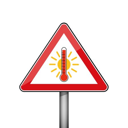 triangular red warning sign with heat thermometer icon and sun vector illustrationのイラスト素材