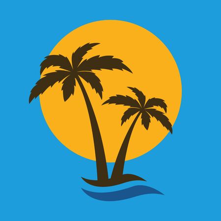 palm tree silhouette summer holiday icon with sun and wave vector illustrationのイラスト素材