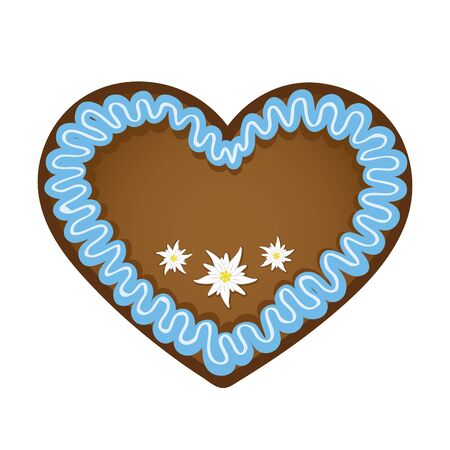 gingerbread heart blue and white with edelweiss flower vector illustrationのイラスト素材