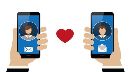 online dating between two homosexual men via smartphone vector illustrationのイラスト素材